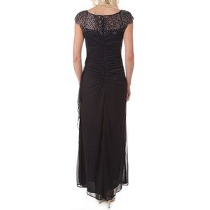 Xscape Illusion Cap Sleeve Ruched Column Gown